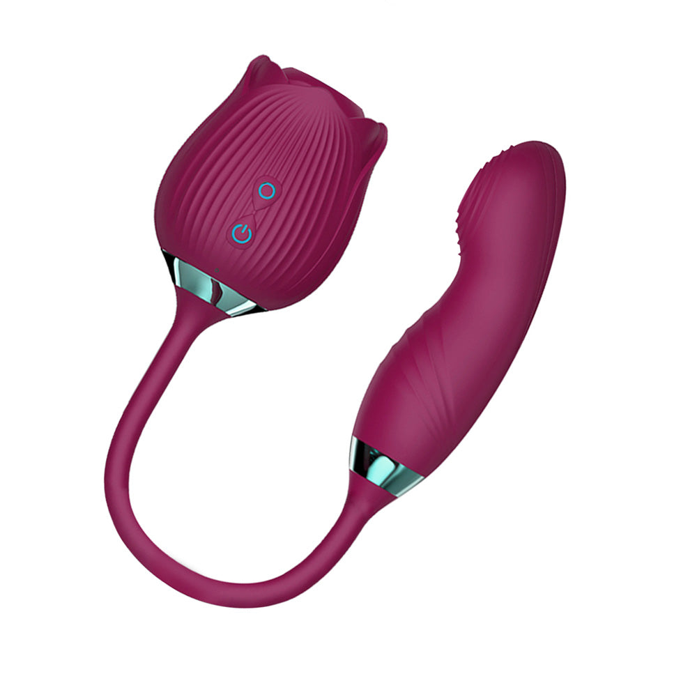 Vibrating Rose Clit Sucker with Finger Wiggling Vibrator S5