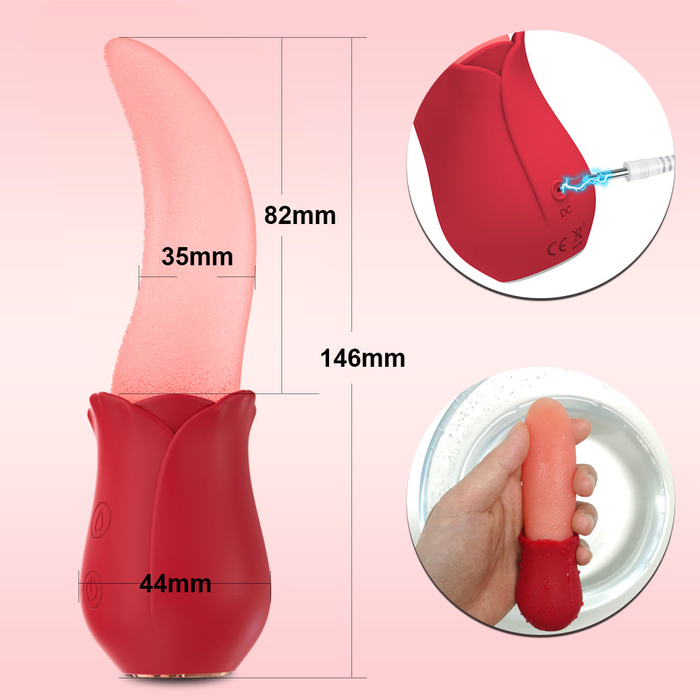 Super Soft Realistic Tongue Licker with Rose Vibrating Base S5