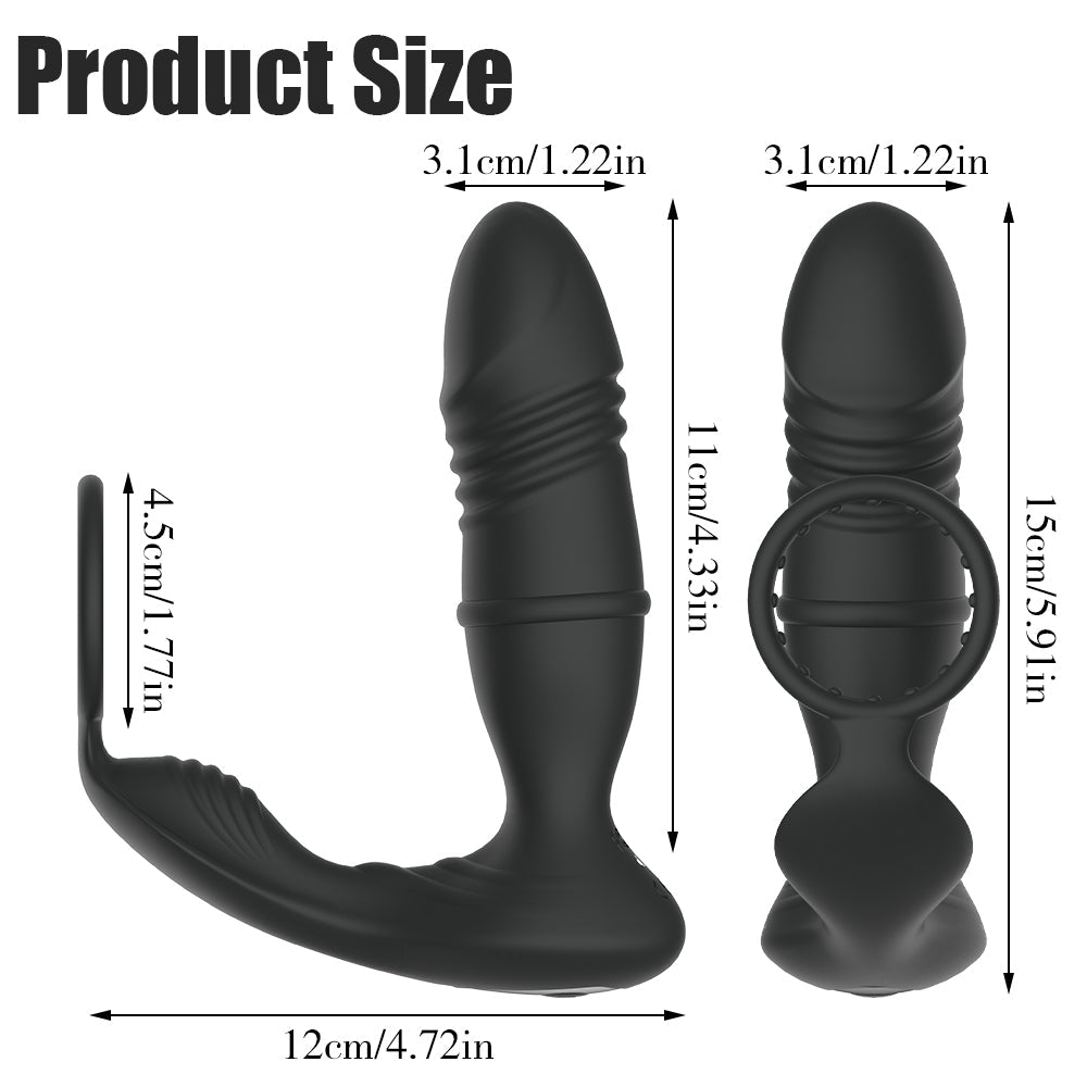 App Controlled Vibrating & Thrusting Butt Plug With Cock Ring - A4