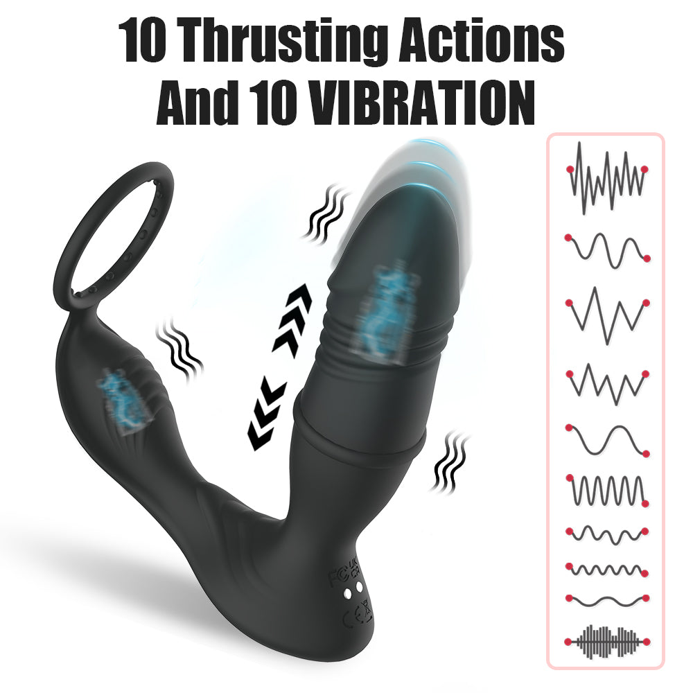 App Controlled Vibrating & Thrusting Butt Plug With Cock Ring - A4