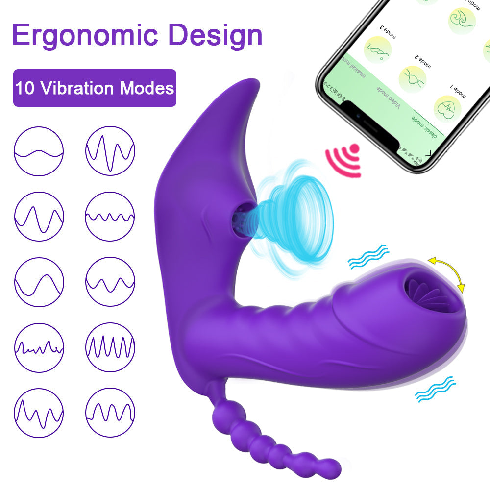 Wearable App Controlled Vibrator with Clit Sucker & Anal Beads - W1